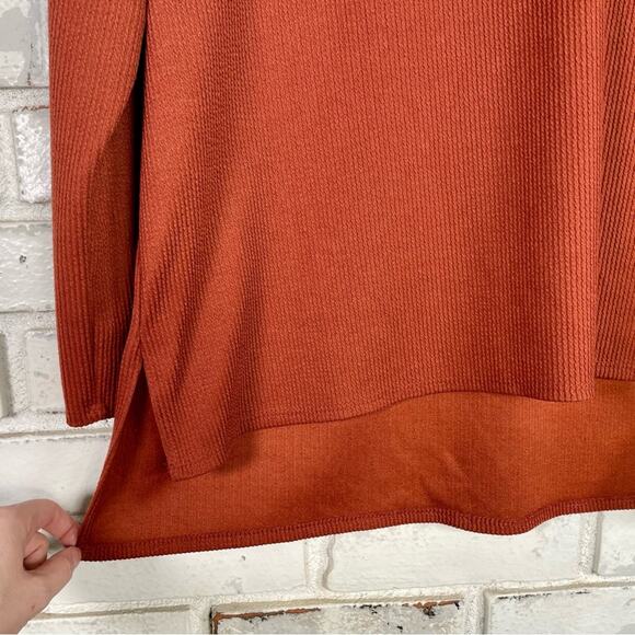 Rae Republic Burnt Orange Fall Drop Shoulder Long Sleeve Textured Mock-neck Top - Picture 5 of 8